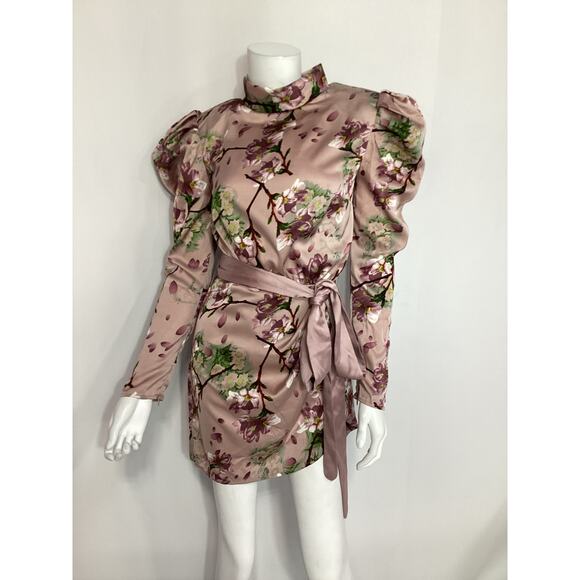 Bronx And Banco 'Noel Sakura' Pink Satin Mini Dress Size XS - Picture 2 of 4